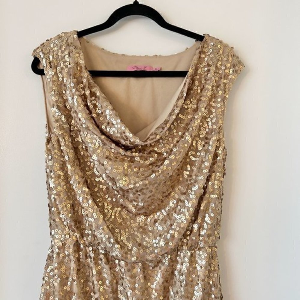 Eliza J. Gold Sequins Scoop Cocktail Dress Size 10 - Picture 4 of 7